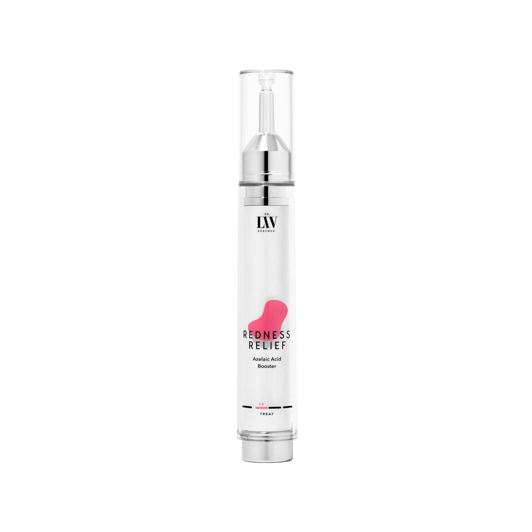Redness Relief - an Azelaic Acid booster for redness, dark pimple marks and rosacea-prone skin, against white background; developed by board certified dermatologist and skin longevity expert Dr. Liv Kraemer