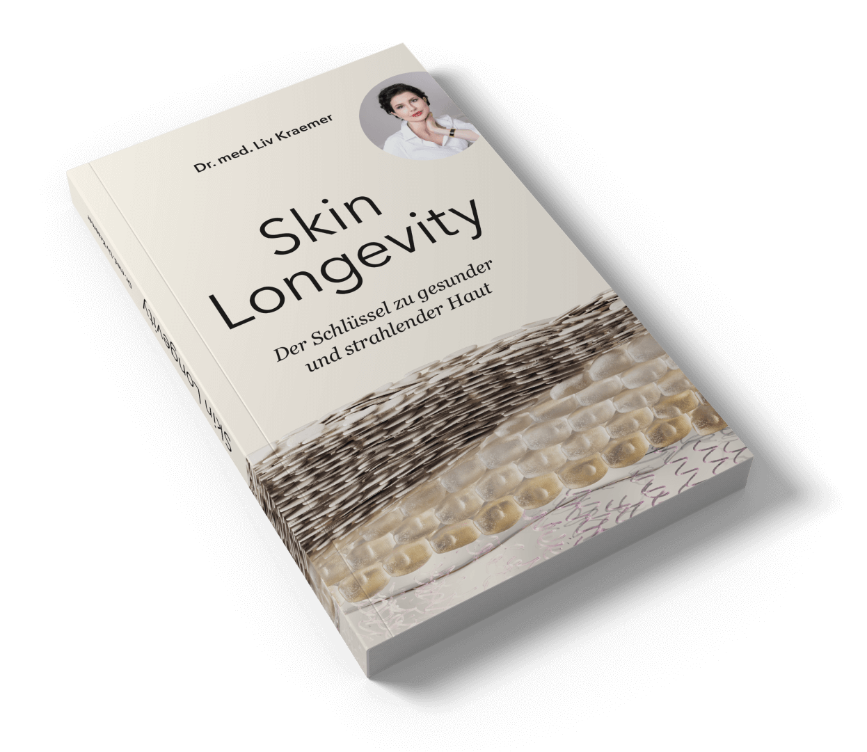 "Skin Longevity - Der Schlüssel zu gesunder und strahlender Haut" is a book written by skin longevity expert and dermatologist Dr. Liv Kraemer, which explains how the skin works from acne and redness to blemishes, wrinkles, botox, hair removal and its effects on the skin, and much more. 